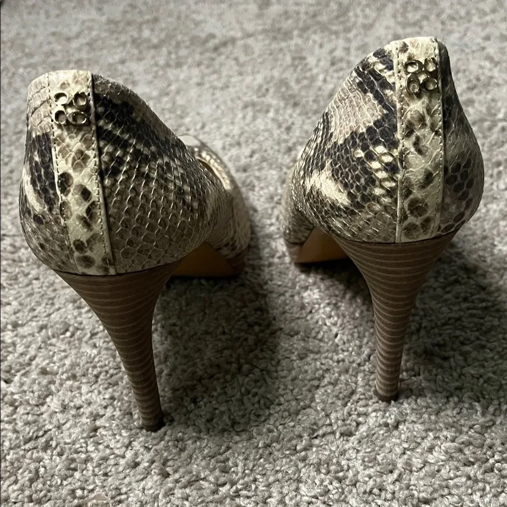 Coach Beige and Black Snakeskin Heels Size 8-1/2 EUC